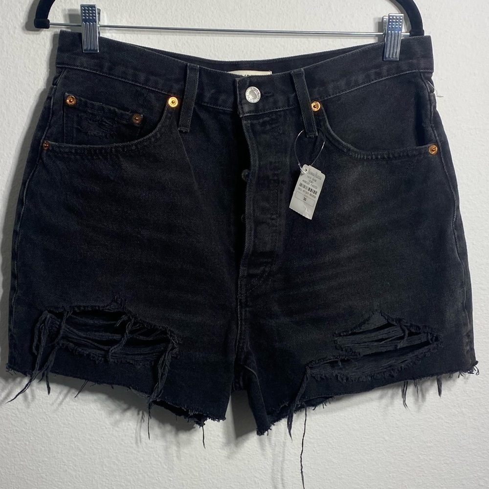 Re/done 70s high rise shorts black denim distressed - Picture 4 of 8